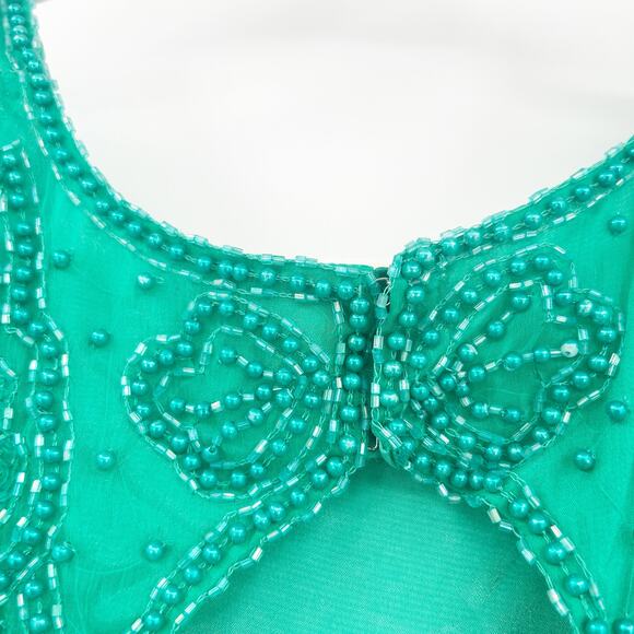 Mark &‎ John Womens VTG Vintage 100% Silk Beaded Sequin Cocktail Dress M Green - Picture 8 of 11